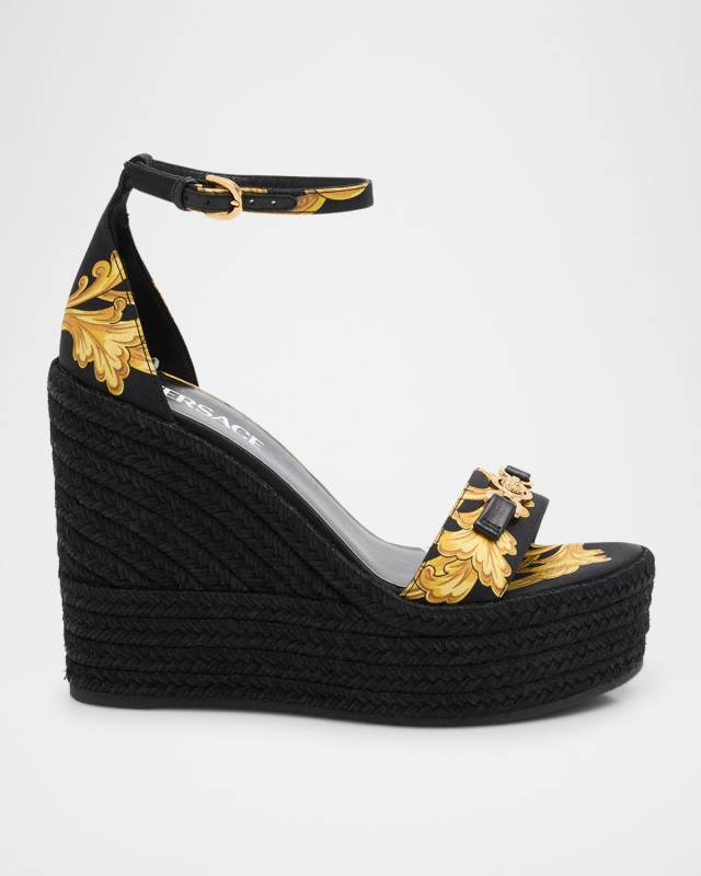 Medusa Baroque Silk Ankle-Strap Wedge Espadrilles